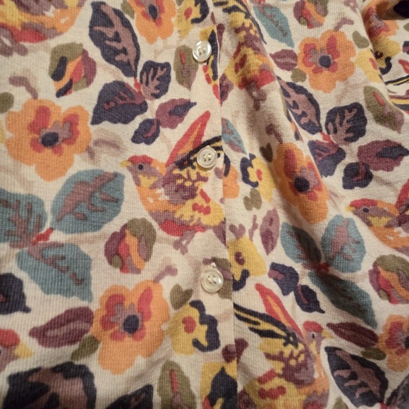 Garnet Hill Merino Wool Floral Cardigan Sweater Womens XL Crop Birds Nature Boho - Picture 3 of 11